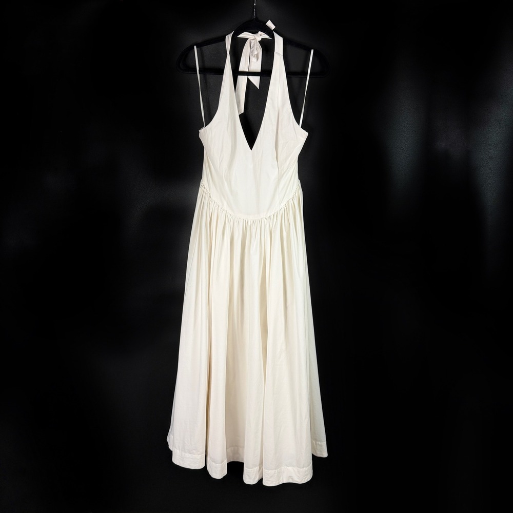 Jewel Badgley Mischka Halter Maxi Dress White V-Neck Sleeveless Womens Sz 4 US - Picture 3 of 12